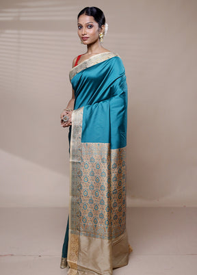 Blue Dupion Silk Saree With Blouse Piece