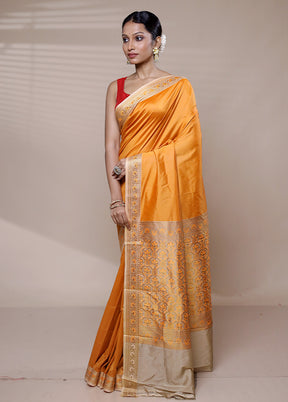 Orange Dupion Silk Saree With Blouse Piece