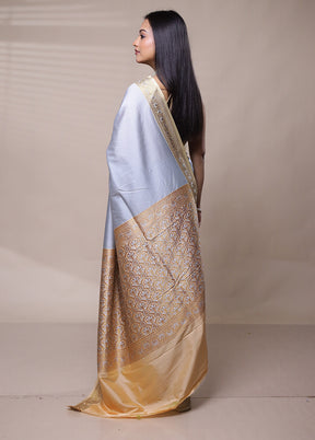 Grey Dupion Silk Saree With Blouse Piece