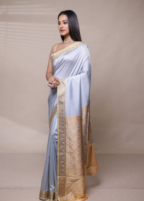 Grey Dupion Silk Saree With Blouse Piece