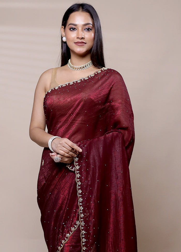 Maroon Chiffon Silk Saree With Blouse Piece