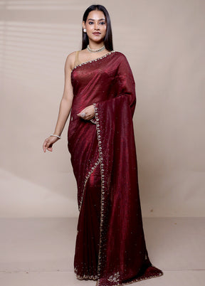 Maroon Chiffon Silk Saree With Blouse Piece