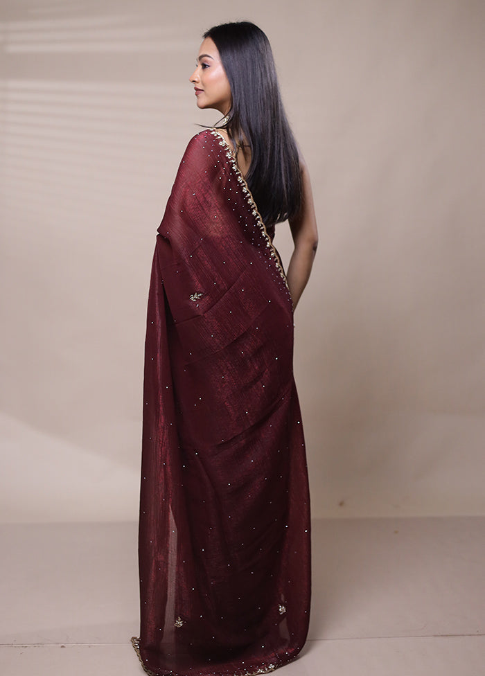 Maroon Chiffon Silk Saree With Blouse Piece