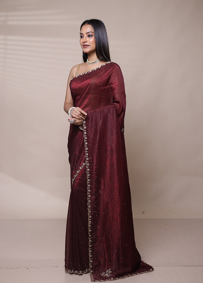 Maroon Chiffon Silk Saree With Blouse Piece