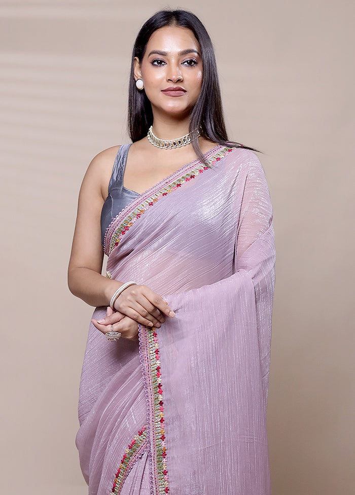 Purple Chiffon Silk Saree With Blouse Piece