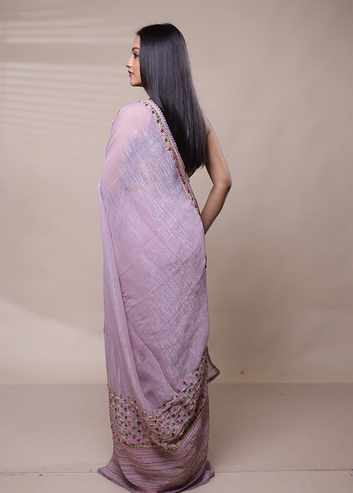 Purple Chiffon Silk Saree With Blouse Piece