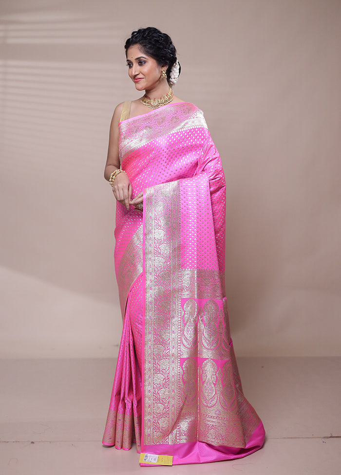 Pink Banarasi Silk Saree With Blouse Piece