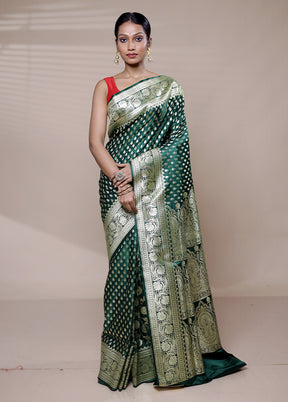 Green Banarasi Silk Saree With Blouse Piece