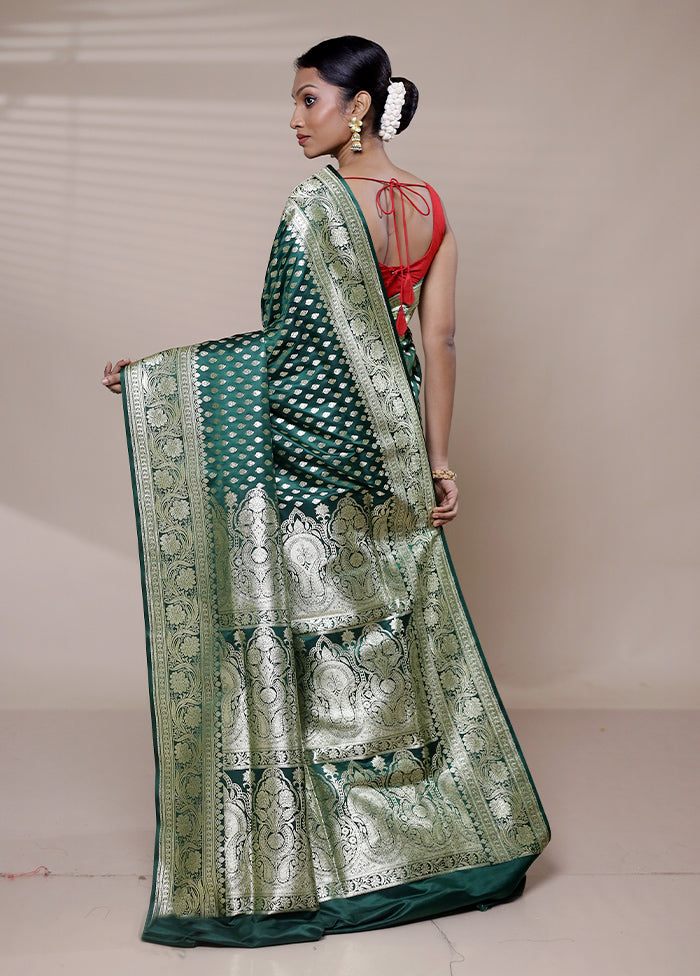 Green Banarasi Silk Saree With Blouse Piece