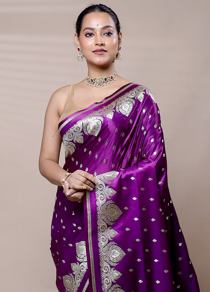 Purple Banarasi Silk Saree With Blouse Piece