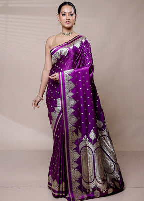 Purple Banarasi Silk Saree With Blouse Piece