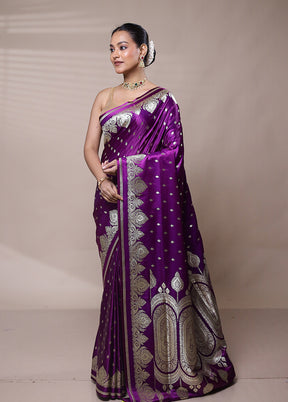 Purple Banarasi Silk Saree With Blouse Piece