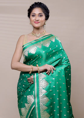 Green Banarasi Silk Saree With Blouse Piece