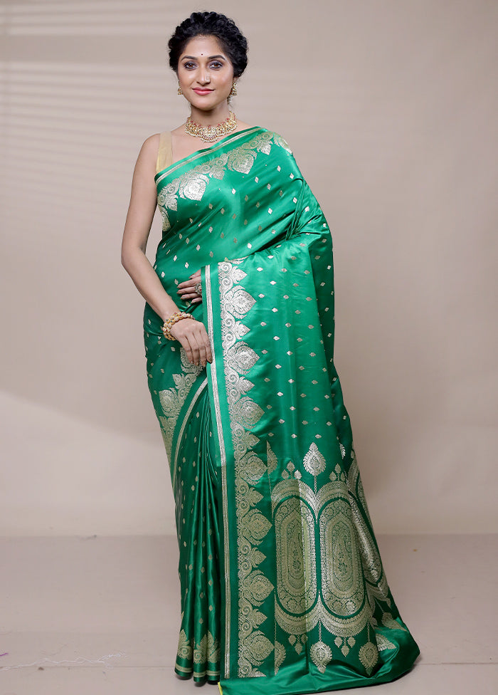 Green Banarasi Silk Saree With Blouse Piece