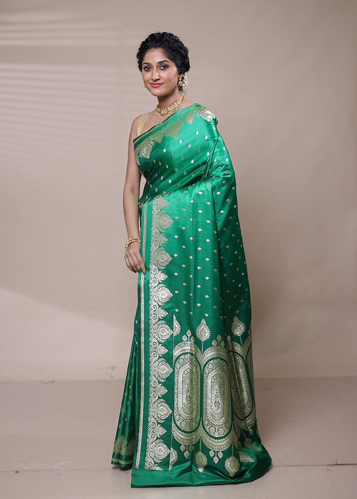 Green Banarasi Silk Saree With Blouse Piece