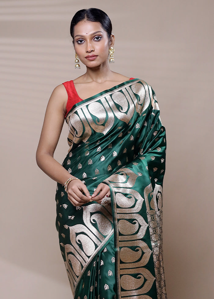 Green Banarasi Silk Saree With Blouse Piece