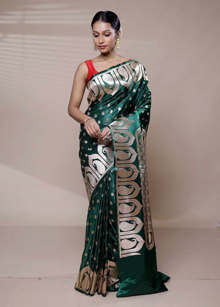 Green Banarasi Silk Saree With Blouse Piece