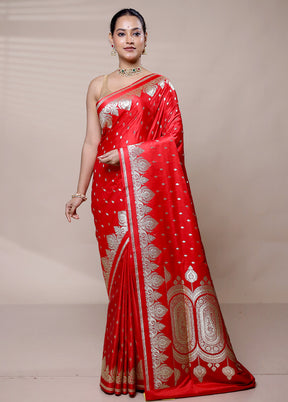 Red Banarasi Silk Saree With Blouse Piece