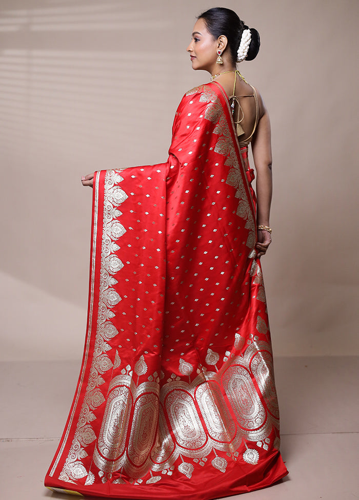 Red Banarasi Silk Saree With Blouse Piece