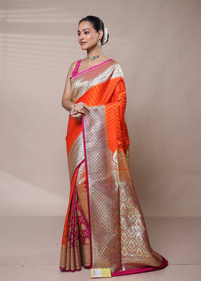 Orange Banarasi Silk Saree With Blouse Piece