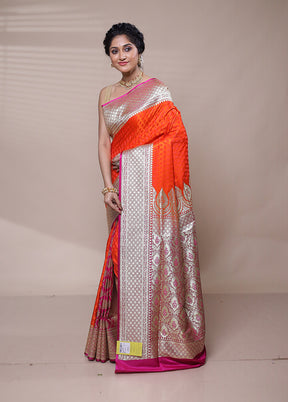 Orange Banarasi Silk Saree With Blouse Piece