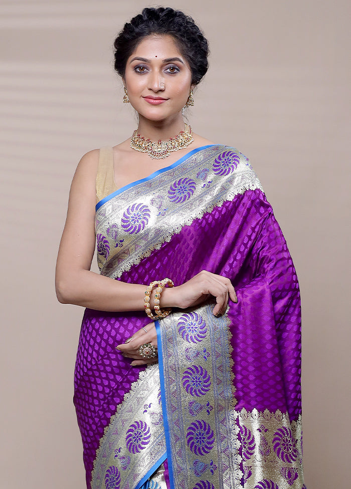 Purple Banarasi Silk Saree With Blouse Piece