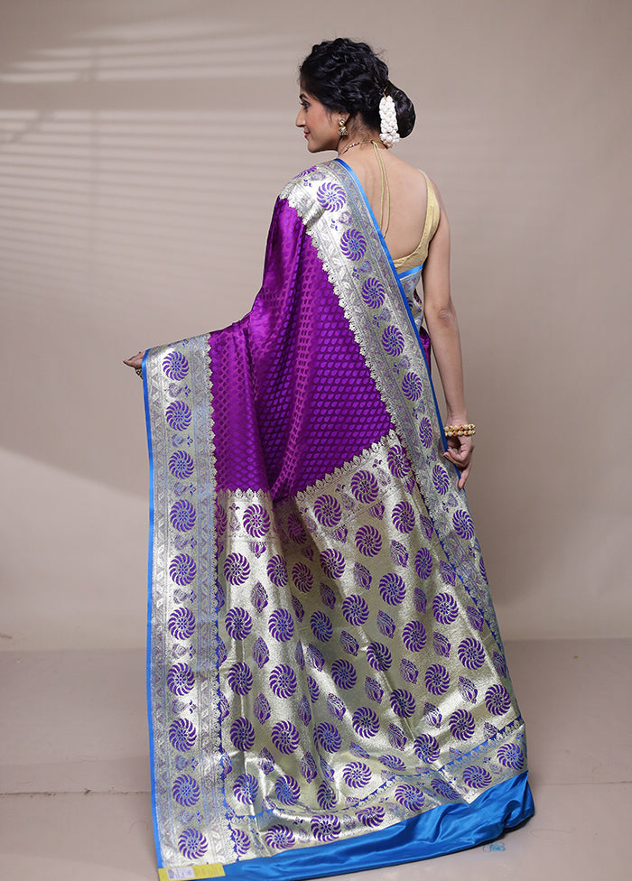 Purple Banarasi Silk Saree With Blouse Piece