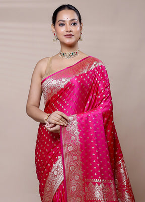 Pink Banarasi Silk Saree With Blouse Piece