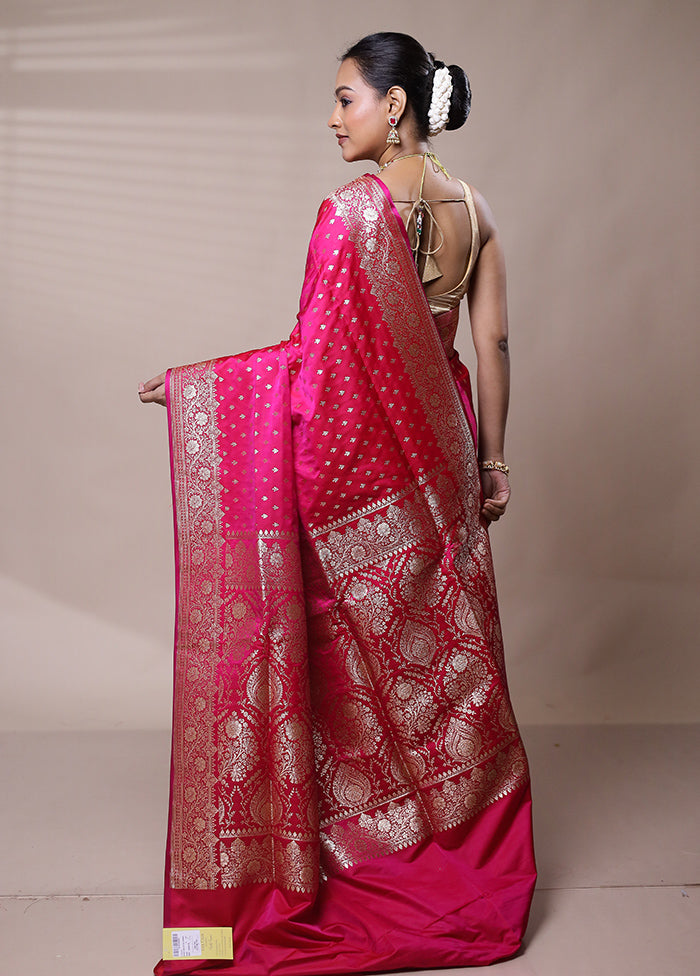 Pink Banarasi Silk Saree With Blouse Piece