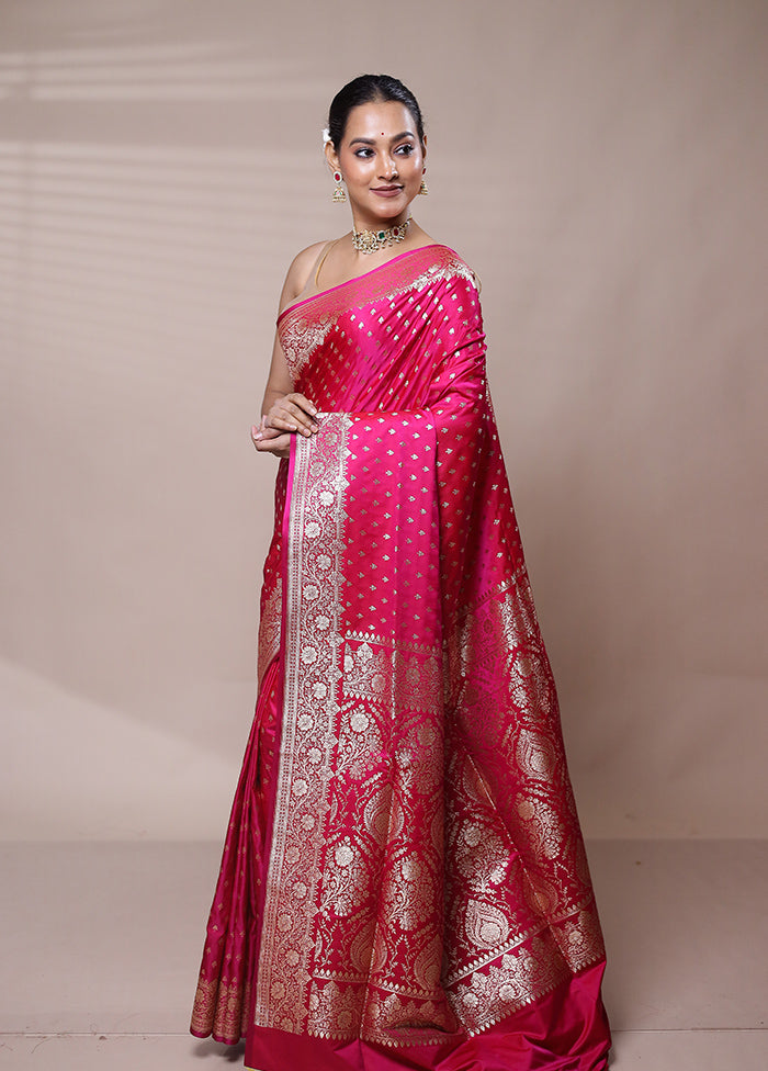 Pink Banarasi Silk Saree With Blouse Piece