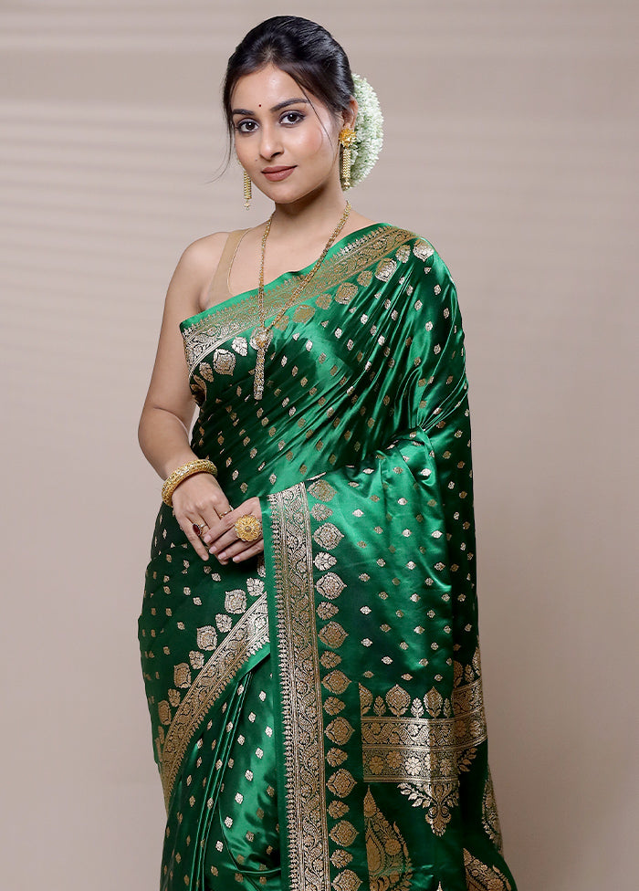 Green Banarasi Silk Saree With Blouse Piece