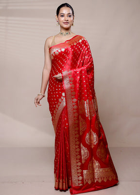 Red Banarasi Silk Saree With Blouse Piece