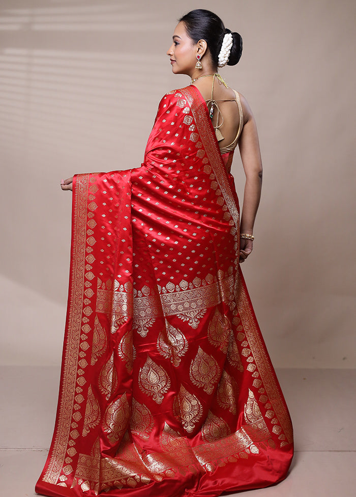 Red Banarasi Silk Saree With Blouse Piece