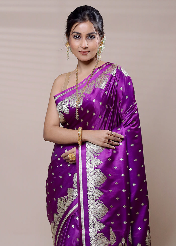 Purple Banarasi Silk Saree With Blouse Piece