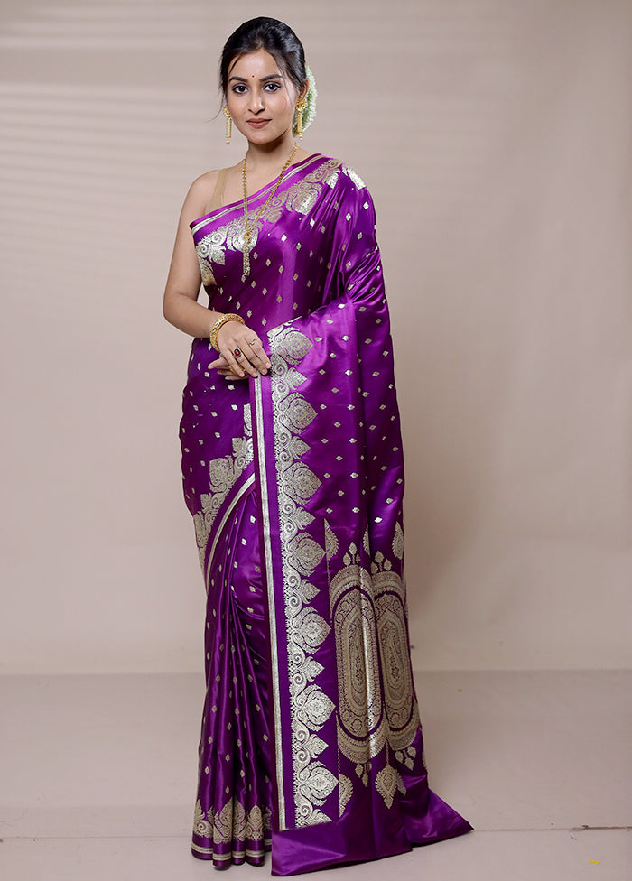 Purple Banarasi Silk Saree With Blouse Piece