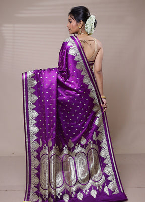 Purple Banarasi Silk Saree With Blouse Piece