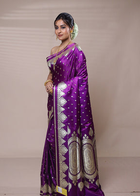 Purple Banarasi Silk Saree With Blouse Piece