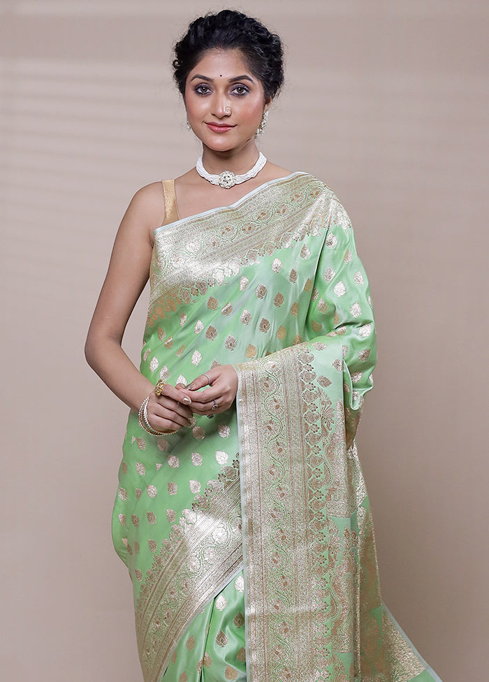 Green Banarasi Silk Saree With Blouse Piece