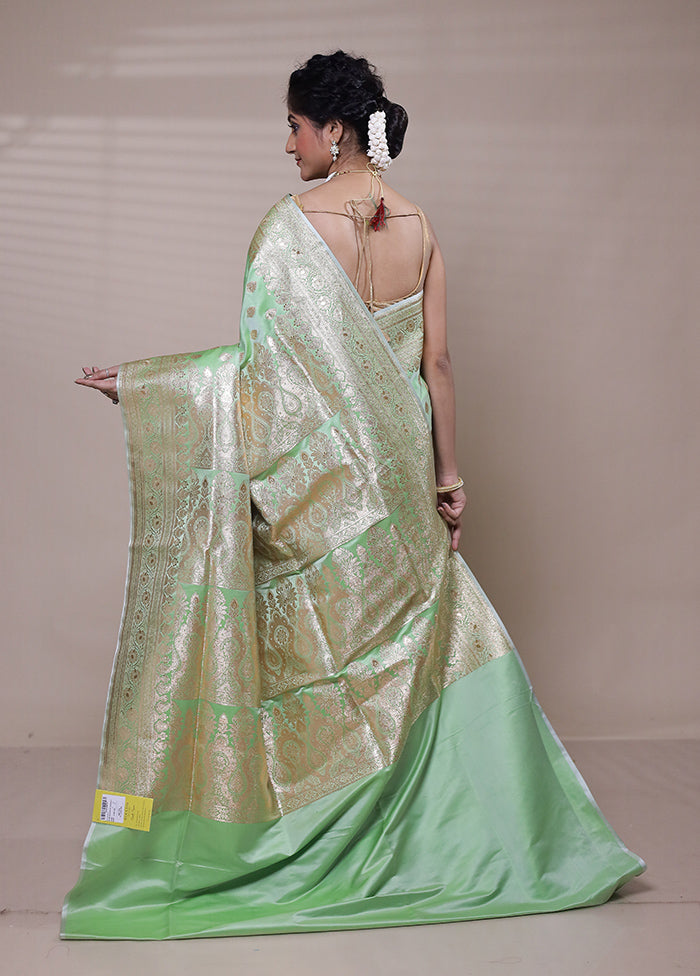 Green Banarasi Silk Saree With Blouse Piece