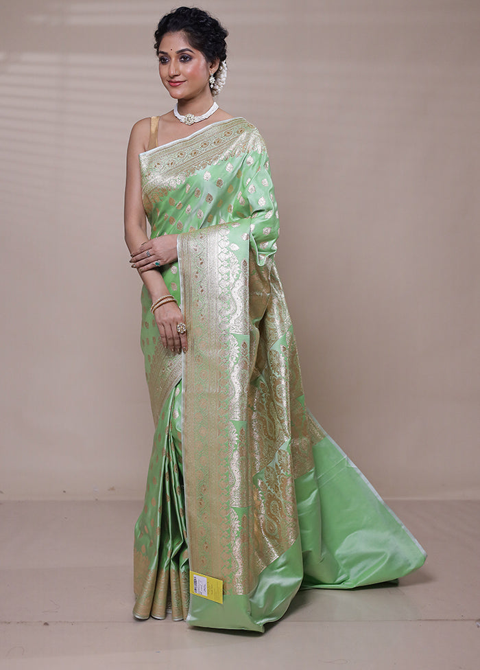 Green Banarasi Silk Saree With Blouse Piece