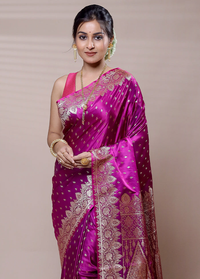 Piurple Banarasi Silk Saree With Blouse Piece