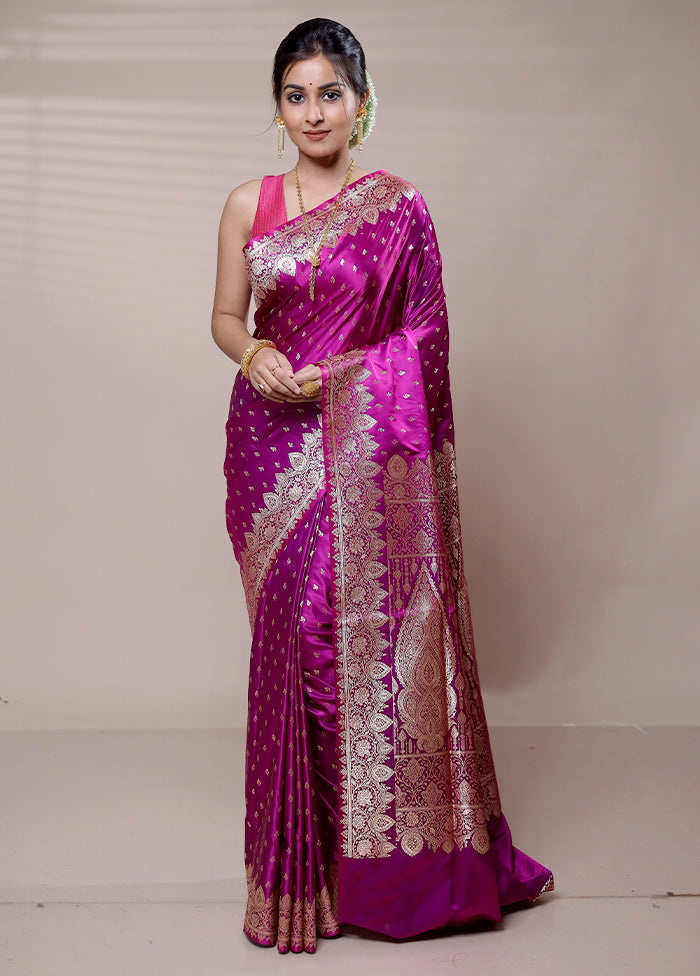 Piurple Banarasi Silk Saree With Blouse Piece