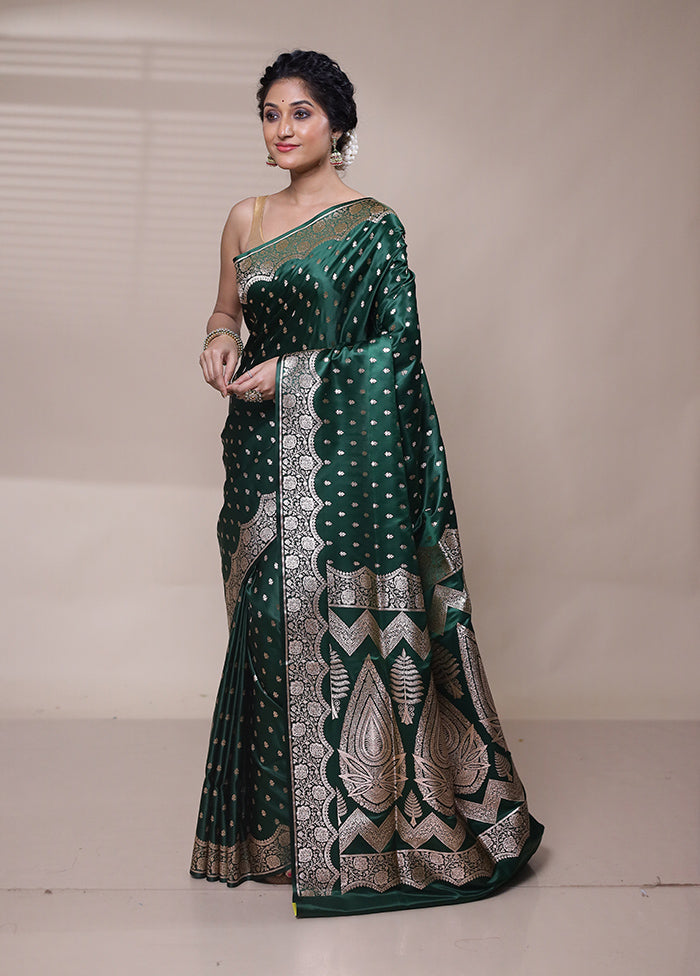 Green Banarasi Silk Saree With Blouse Piece