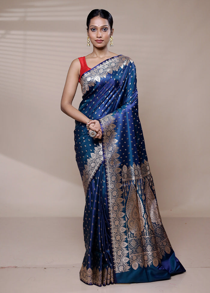 Blue Banarasi Silk Saree With Blouse Piece