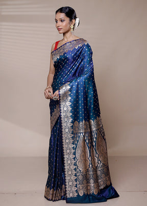 Blue Banarasi Silk Saree With Blouse Piece