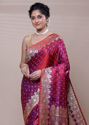 Purple Banarasi Silk Saree With Blouse Piece