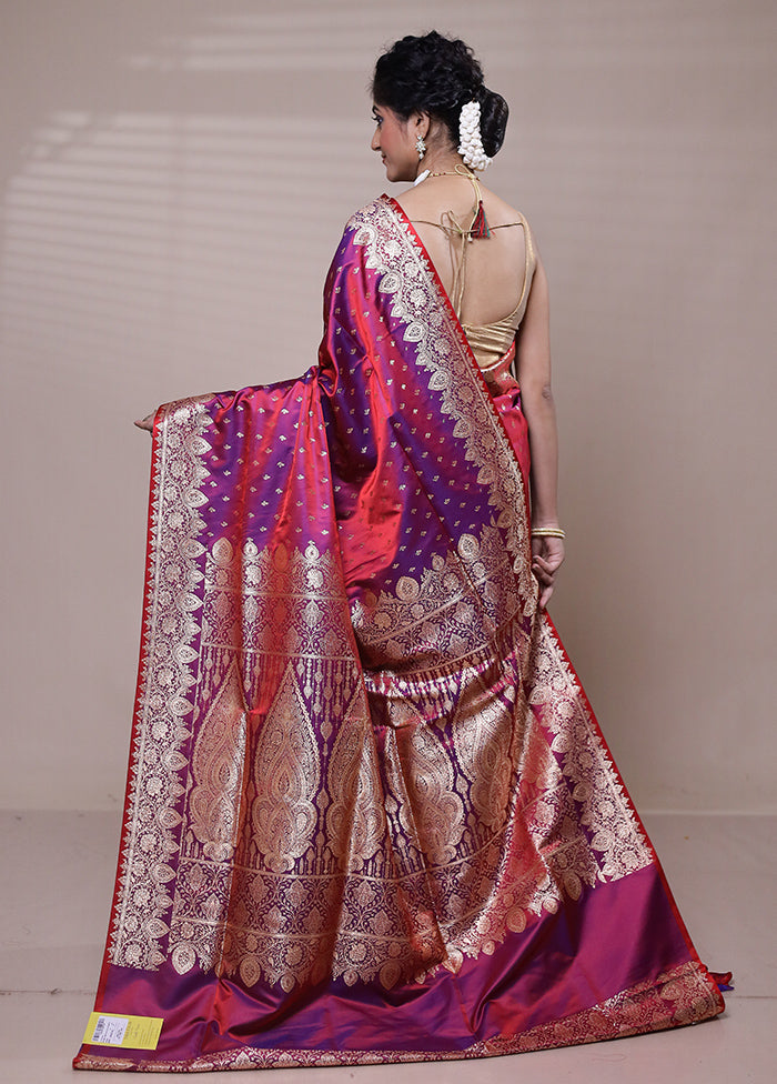 Purple Banarasi Silk Saree With Blouse Piece