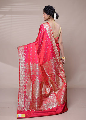 Pink Banarasi Silk Saree With Blouse Piece