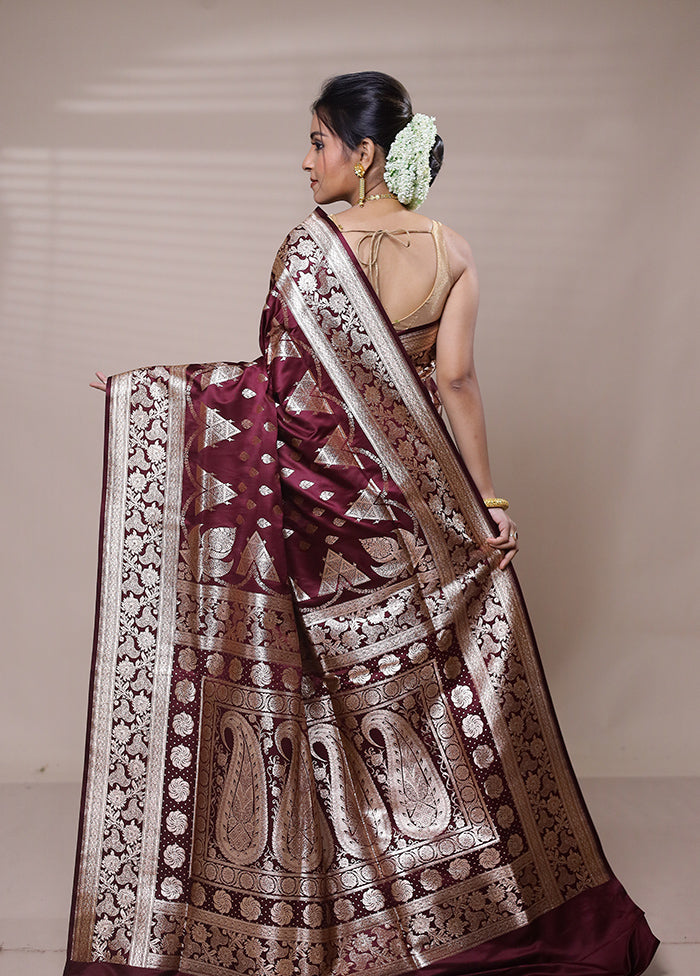 Maroon Banarasi Silk Saree With Blouse Piece