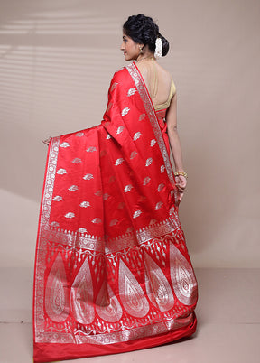 Red Banarasi Silk Saree With Blouse Piece